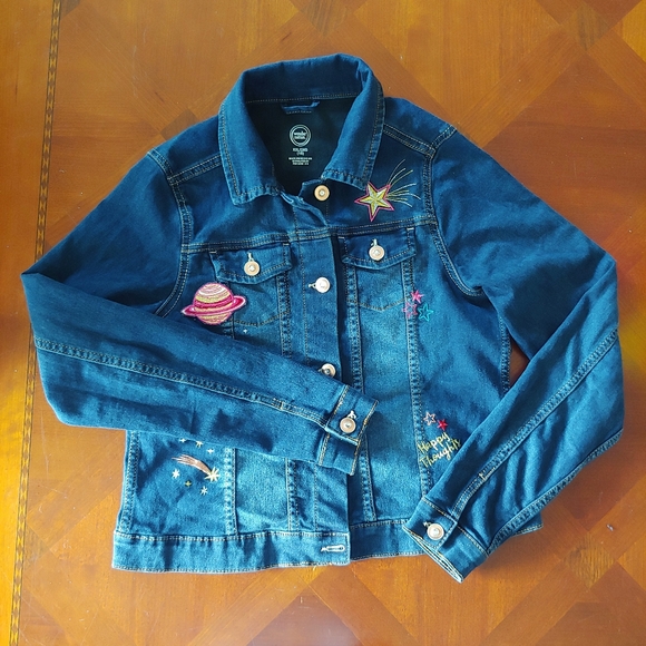 Wonder Nation Girls Embroidery Patch Jean Jacket - Picture 8 of 11